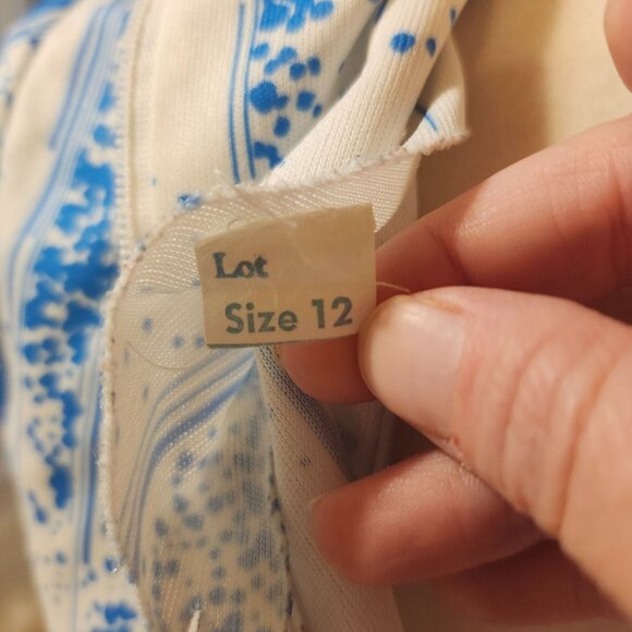 Vintage 70s Women's Size 12 Blue White Sleeveless Polyester Dress Bow Tie Neck - Picture 4 of 8